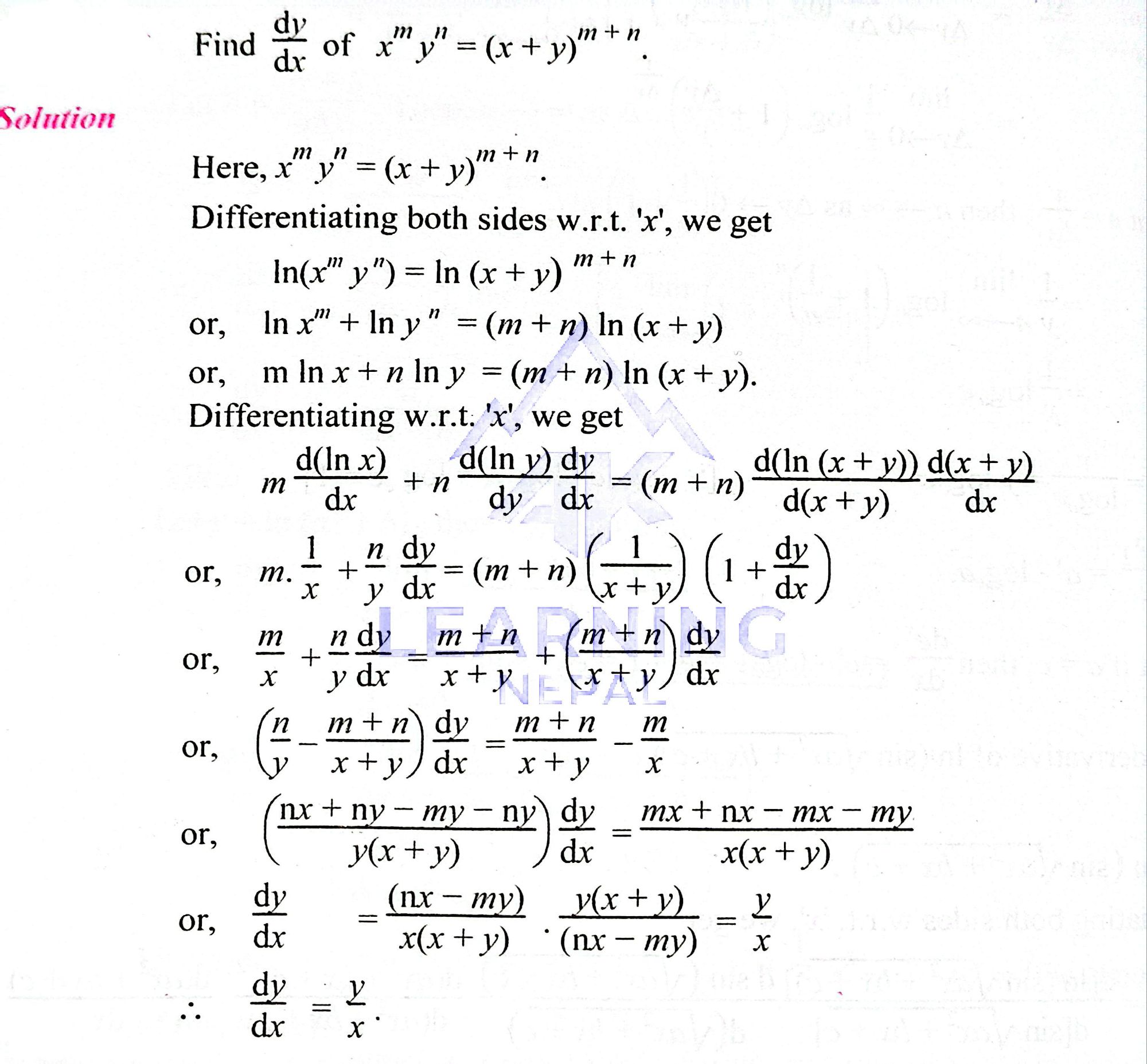 derivative of x^m y^n = (x + y)^(m+n)